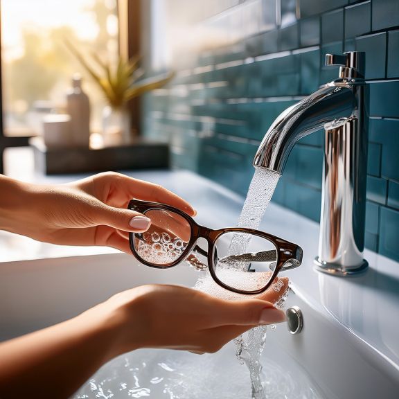 Conseil OPTA : nettoyer ses lunettes en les passant sous de l'eau à température ambiante avec une goutte de savon liquide